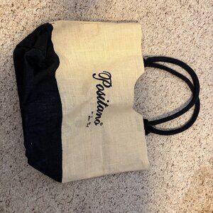 Italian Positano Straw Tote Bag – Black & Beige, Summer Travel